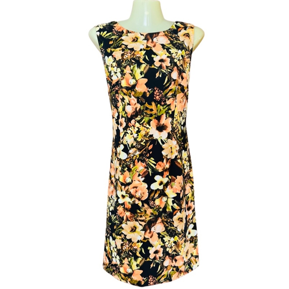Summer Sheath Sleeveless Black Orange Yellow Floral 8 Medium RONNIE NICOLE